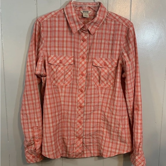 Duluth Trading Co Tops - Duluth Trading Co Women’s orange plaid long sleeve button up shirt. Size‎ L